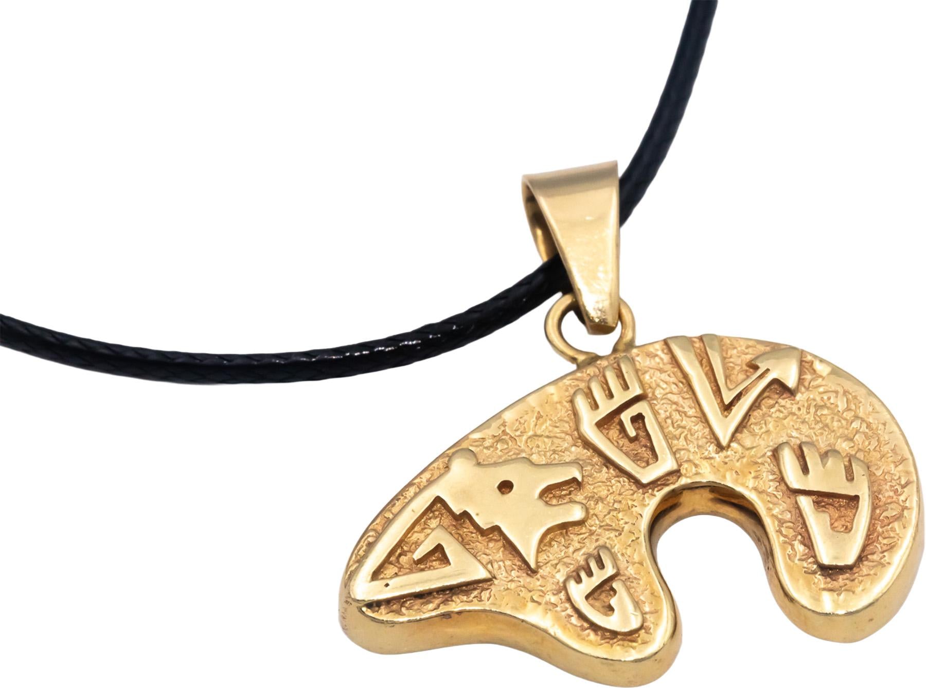 Native American Designer 14k Gold Assorted Gemstone Mosaic Pendant Necklace