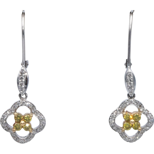 14k White & Yellow Gold 0.33CT White and Yellow Diamond Drop Dangle Earrings