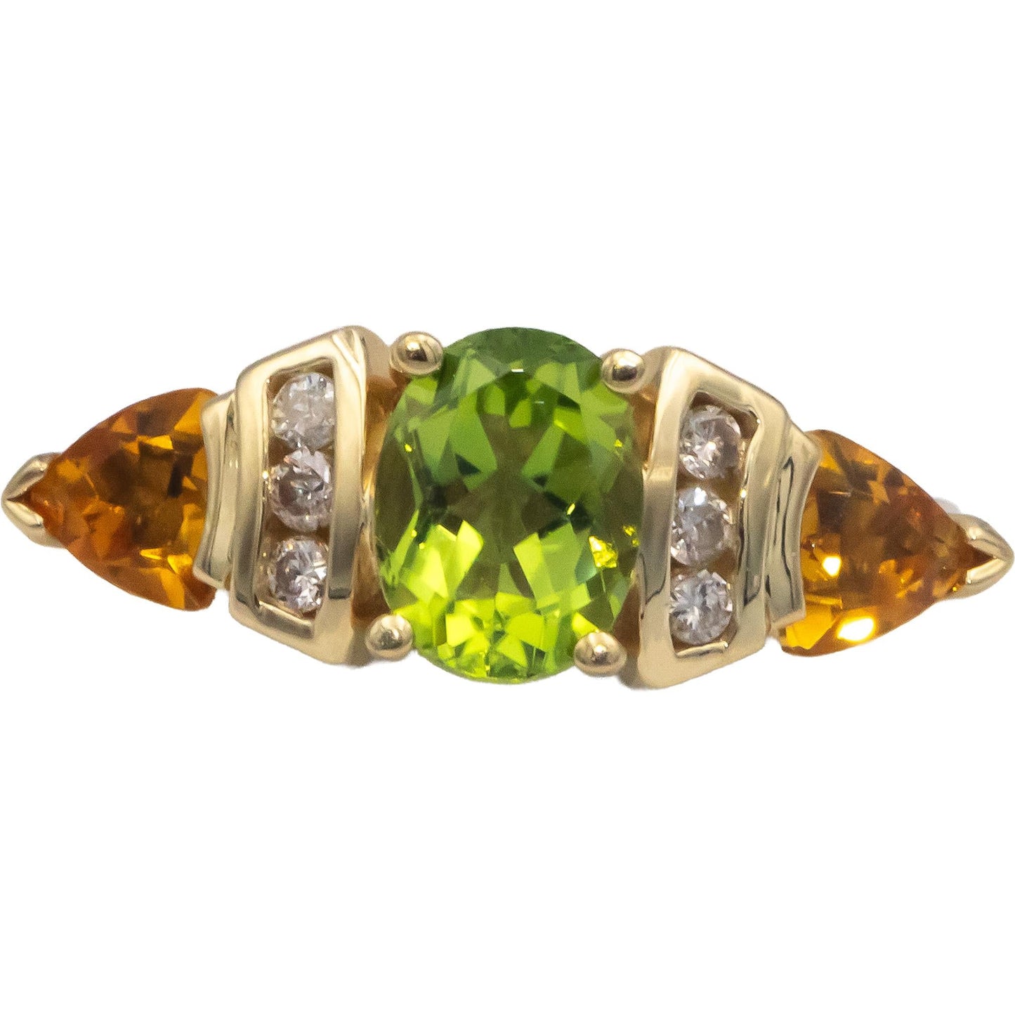 14k Yellow Gold 2.43CT Diamond Peridot Citrine Ring Size 7.25