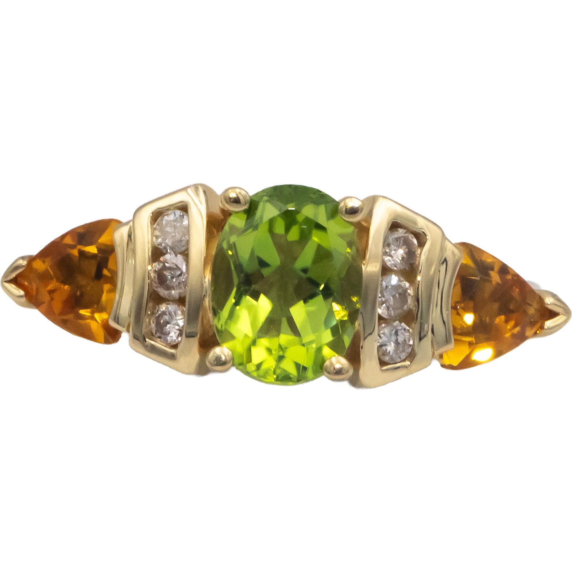 14k Yellow Gold 2.43CT Diamond Peridot Citrine Ring Size 7.25