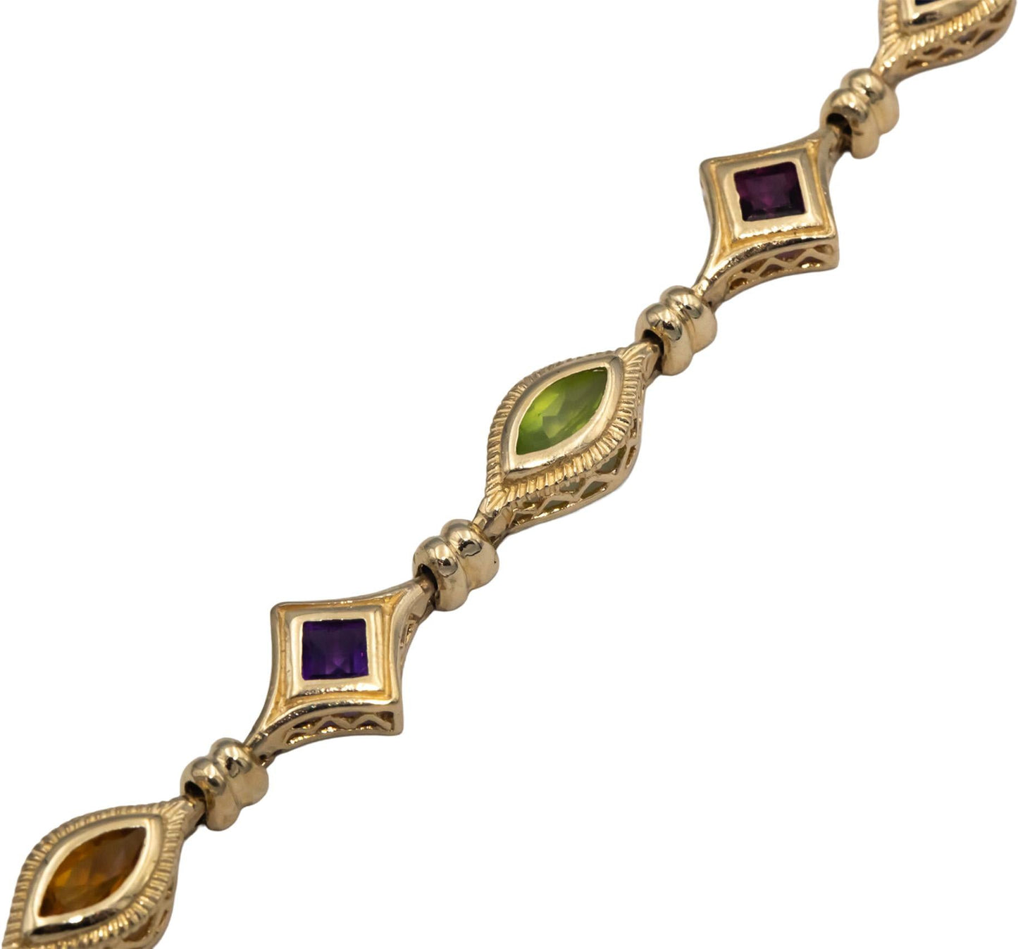 14k Yellow Gold 5.0CT Assorted Rainbow Gemstone Fancy Link Bracelet