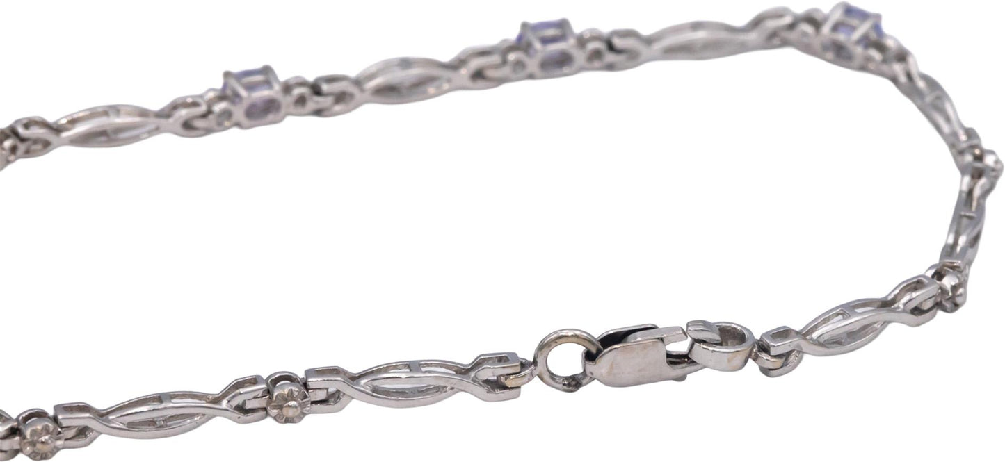 14k White Gold Oval Cut Tanzanite Fancy Link Bracelet 0.30CT