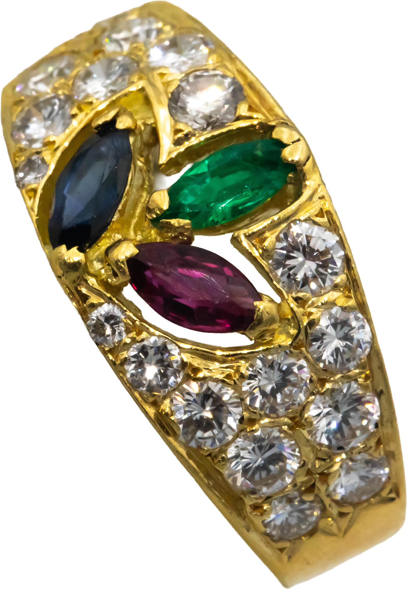 14k Yellow Gold VS Diamond Ruby Emerald Sapphire Curved Earrings 2.75CT