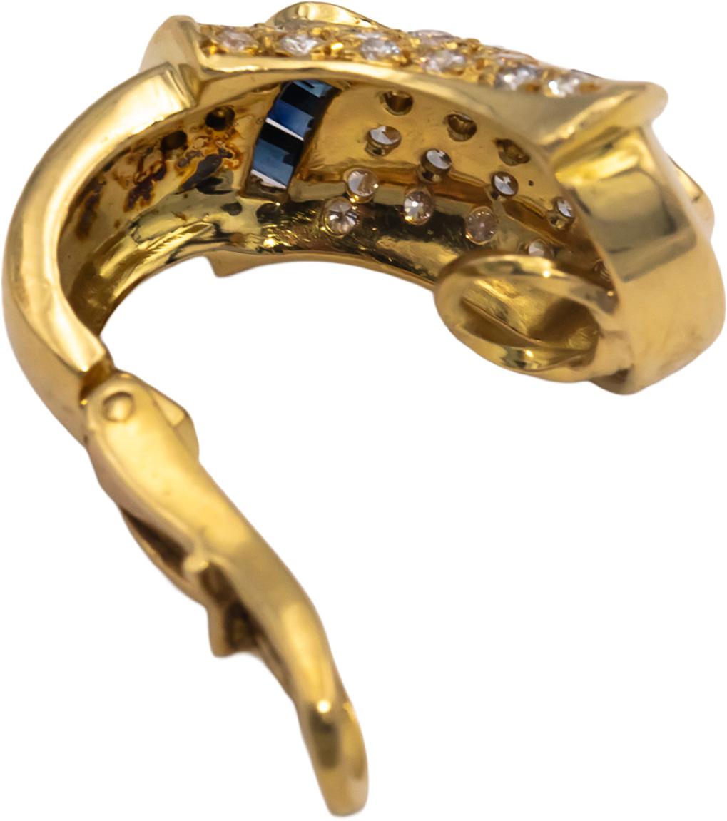 Diamond and Sapphire 18k Yellow Gold Curved Clip On Earrings 2.10CT