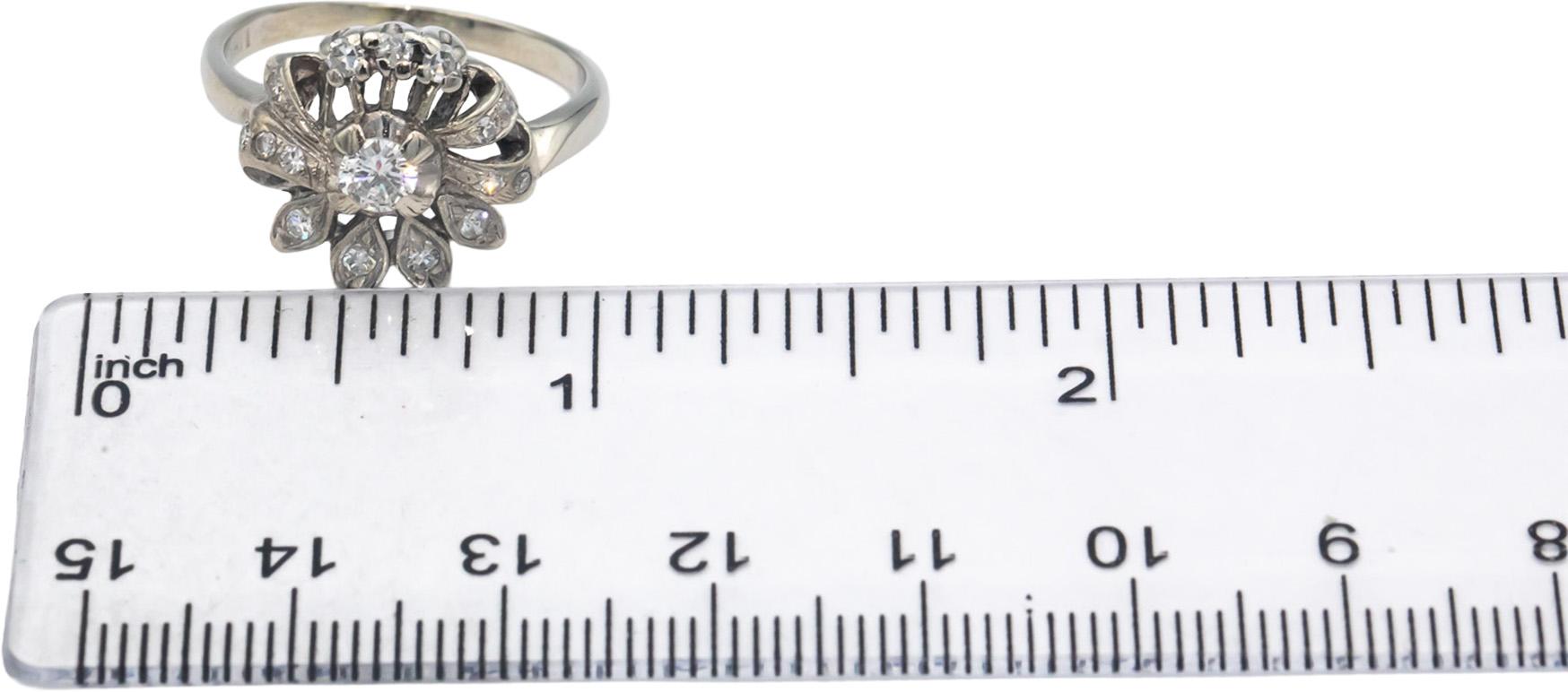 Vintage Antique 14k White Gold Diamond Ring 0.63CT w/ 0.23CT Center Size 8.25
