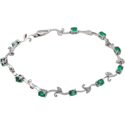 14k White Gold 1.56CT Diamond and Emerald Fancy Floral Link Bracelet