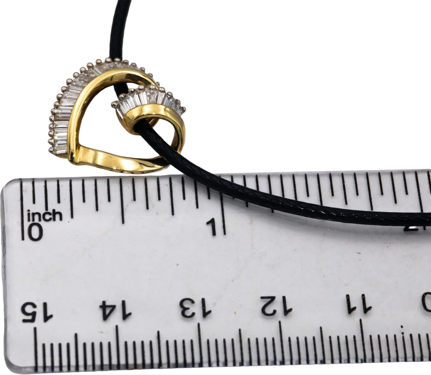 14k Yellow Gold 0.70CT Baguette Cut Diamond Heart Pendant Necklace