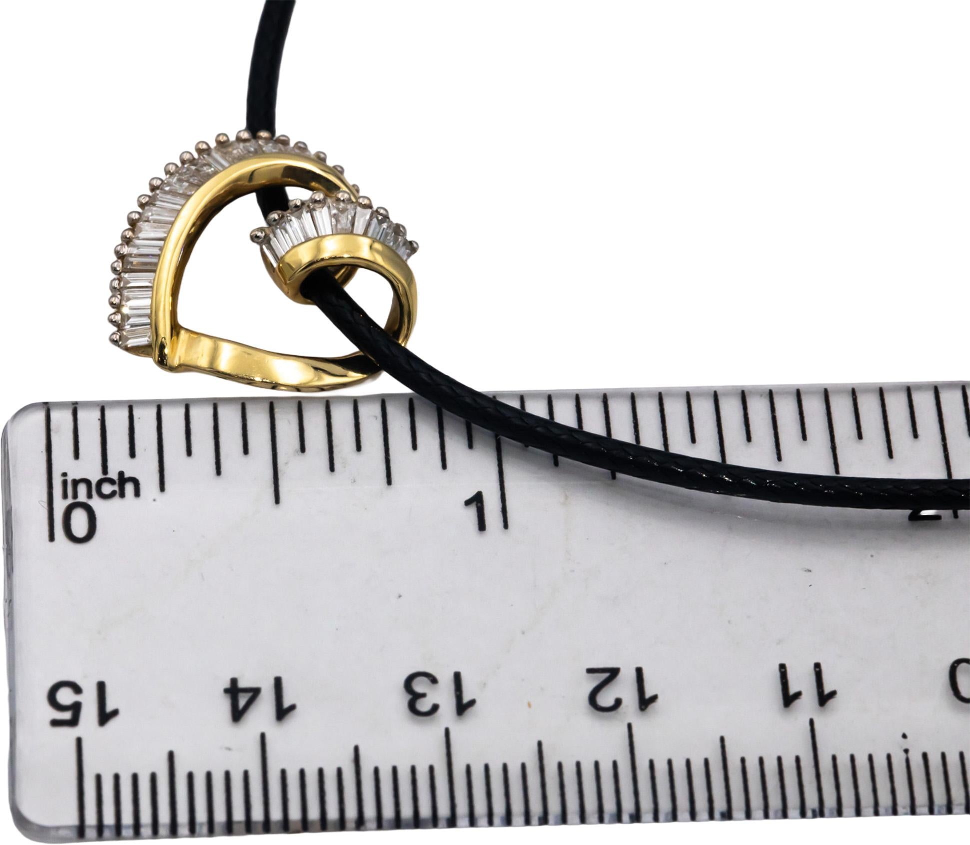 14k Yellow Gold 0.70CT Baguette Cut Diamond Heart Pendant Necklace