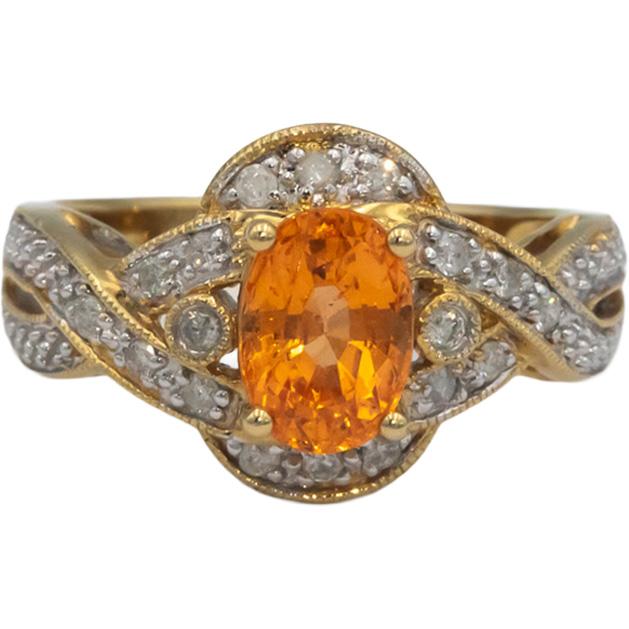 14k Yellow Gold 1.65CT Diamond and Mexican Fire Opal Cocktail Ring Size 7.25