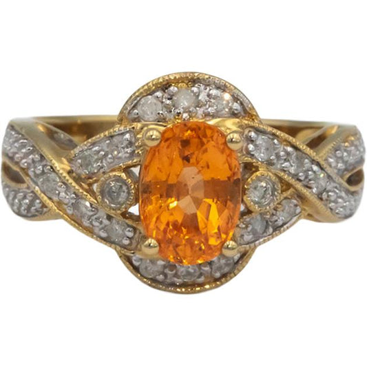 14k Yellow Gold 1.65CT Diamond and Mexican Fire Opal Cocktail Ring Size 7.25