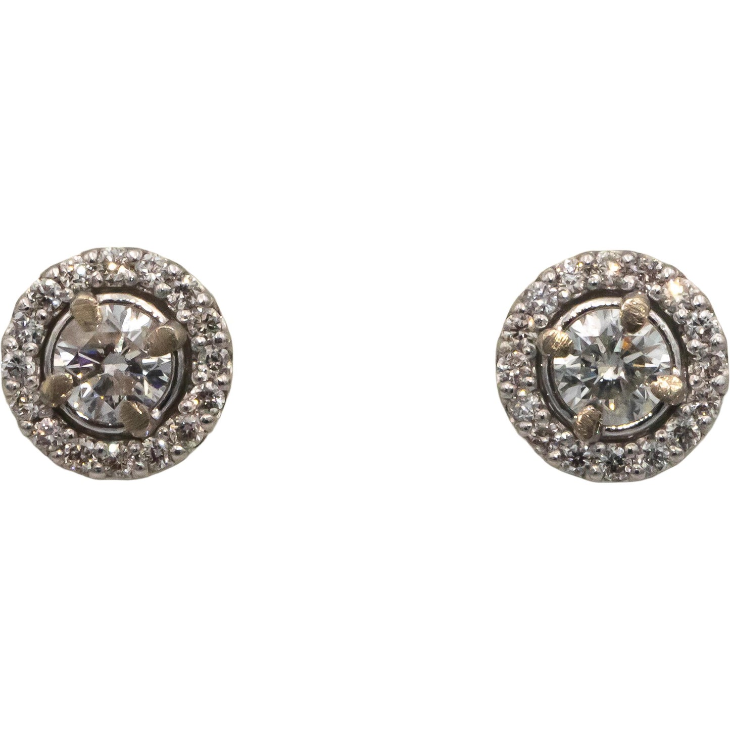 14k White Gold 0.99CT Round Cut Diamond Cluster Stud Earrings
