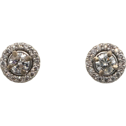14k White Gold 0.99CT Round Cut Diamond Cluster Stud Earrings