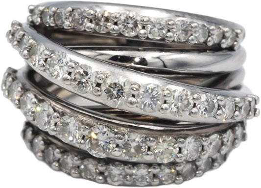 14k White Gold Round Diamond Multi-Band Ring 2.0CT Size 7.25