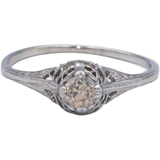 Vintage Antique 18k White Gold 0.25CT Round Cut Diamond Filigree Ring Size 7.75