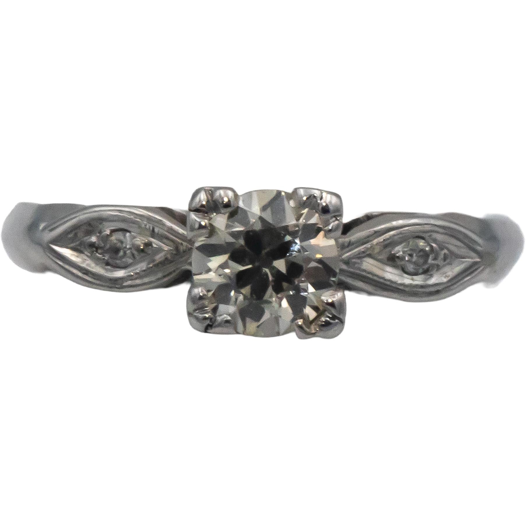 Vintage Antique 14k White Gold 0.52CT VS Diamond Ring w/ 0.50 Center Size 5.5