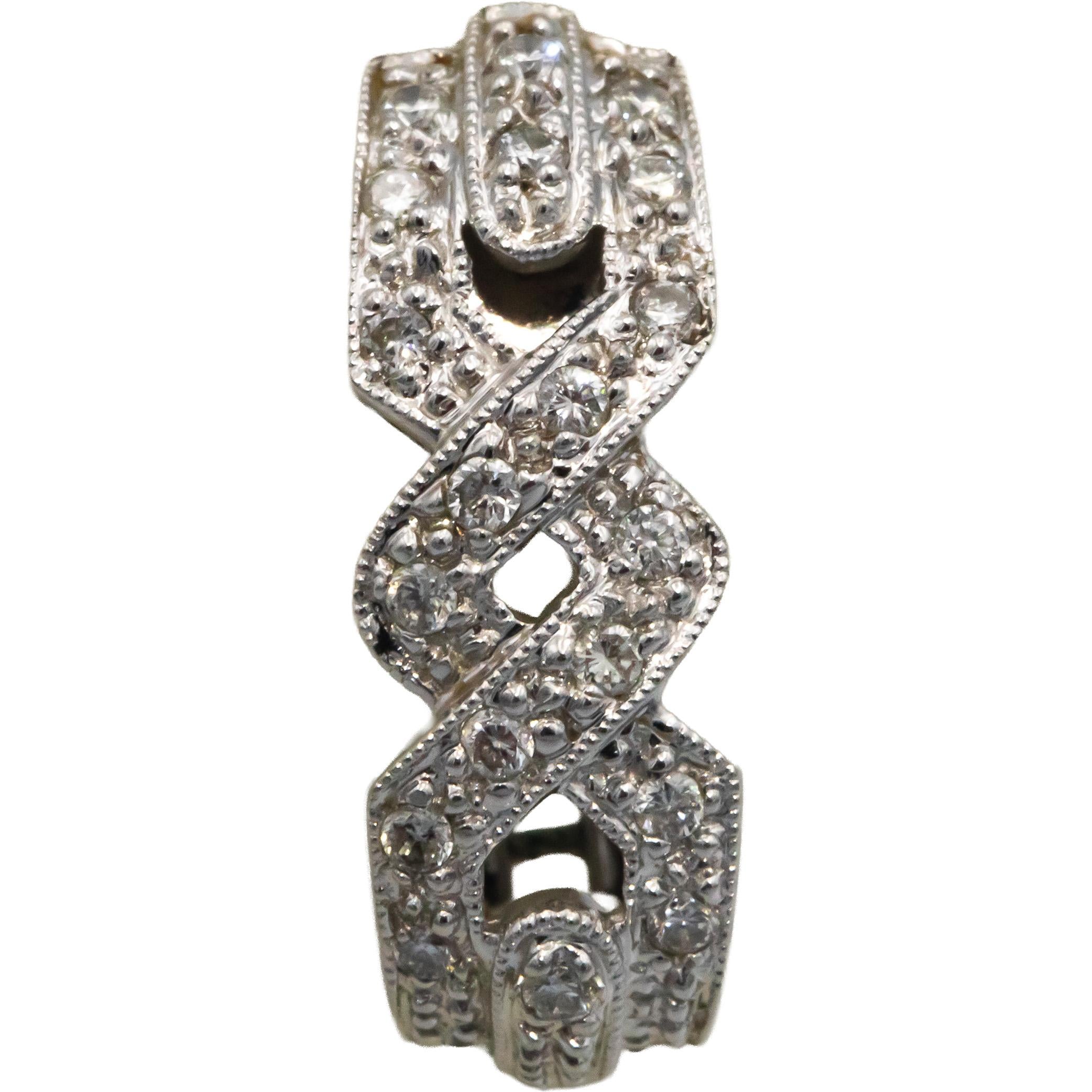 14k White Gold Round Diamond Cluster Curved Earrings 0.40CT