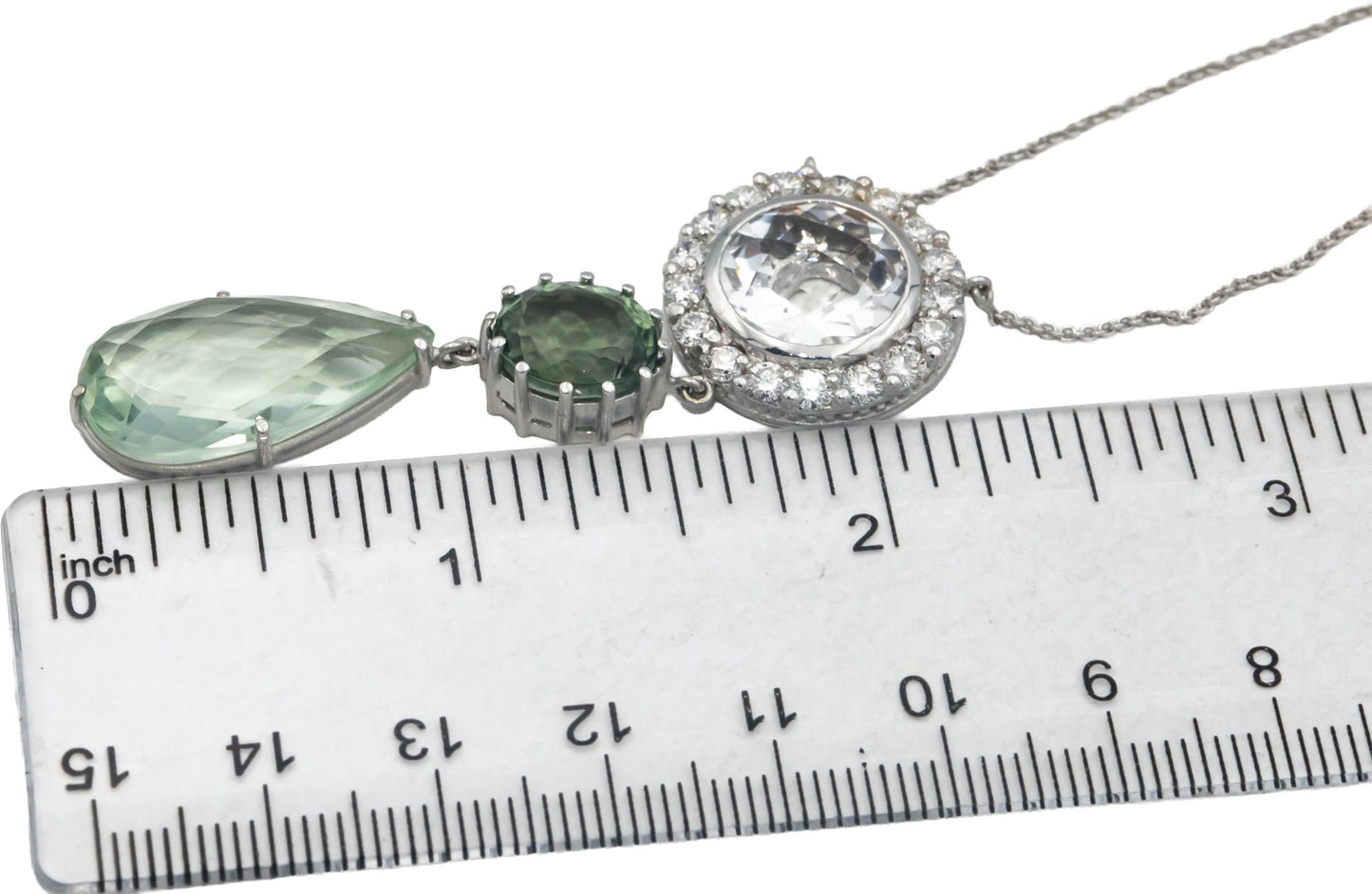 18k Gold Diamond Green Tourmaline Quartz Green Amethyst Pendant Necklace 17.50CT