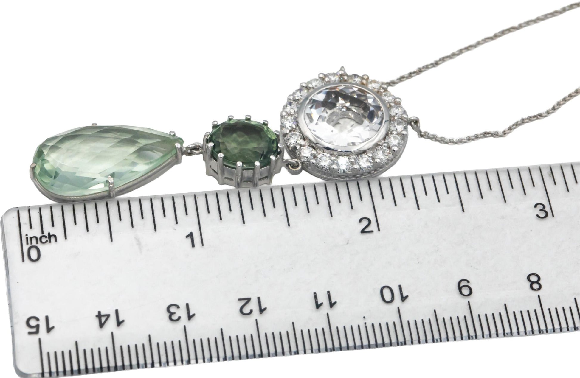 18k Gold Diamond Green Tourmaline Quartz Green Amethyst Pendant Necklace 17.50CT