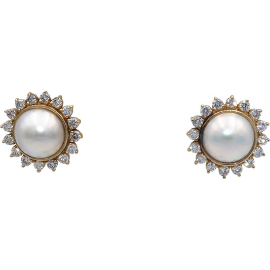 14k Yellow Gold VS Round Cut Diamond & 14mm Mabe Pearl Earrings 2.50CT