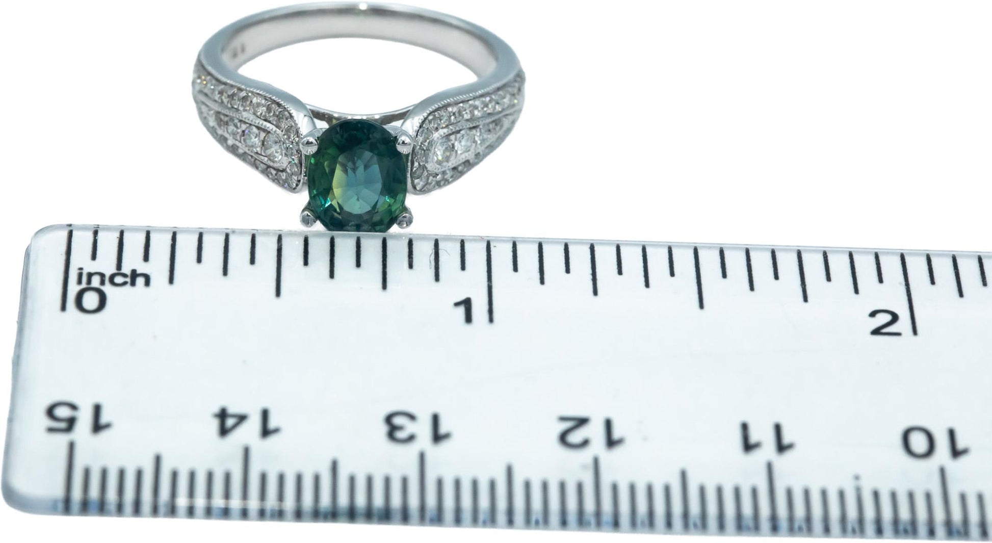 14k White Gold 2.31CT Diamond & Bi-Color Sapphire Ring Size 6.75