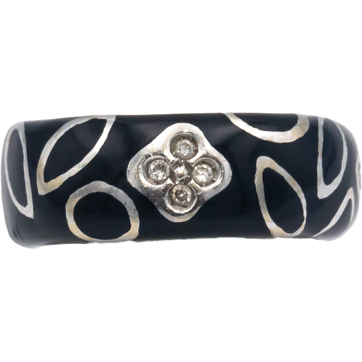 LA NOUVELLE BAGUE 18k White Gold Diamond & Enamel Band Ring 0.10CT Size 4.75