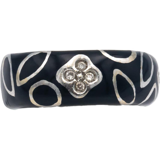 LA NOUVELLE BAGUE 18k White Gold Diamond & Enamel Band Ring 0.10CT Size 4.75