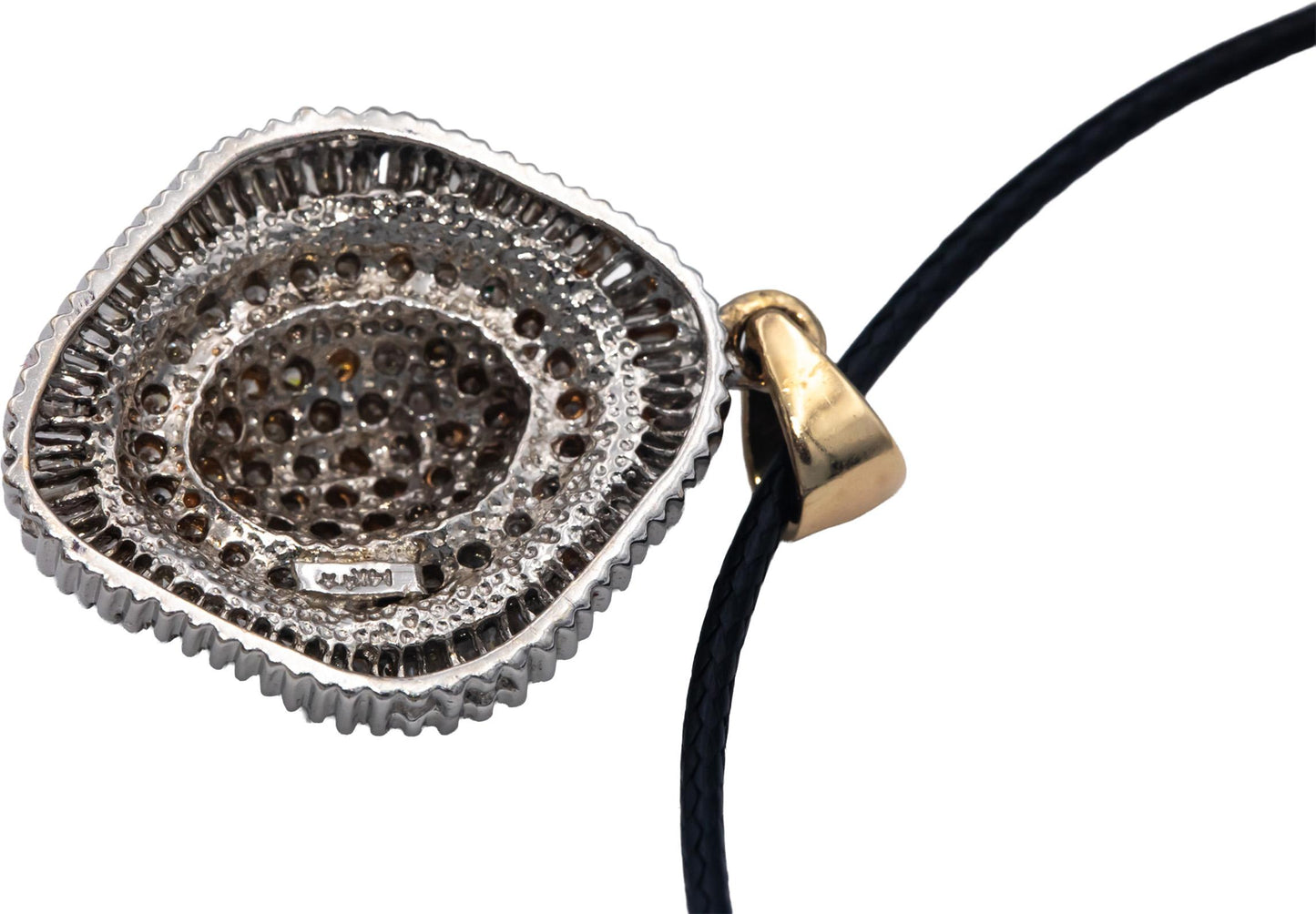 14k White & Yellow Gold Round and Baguette Cut Diamond Cluster Pendant 2.50CT