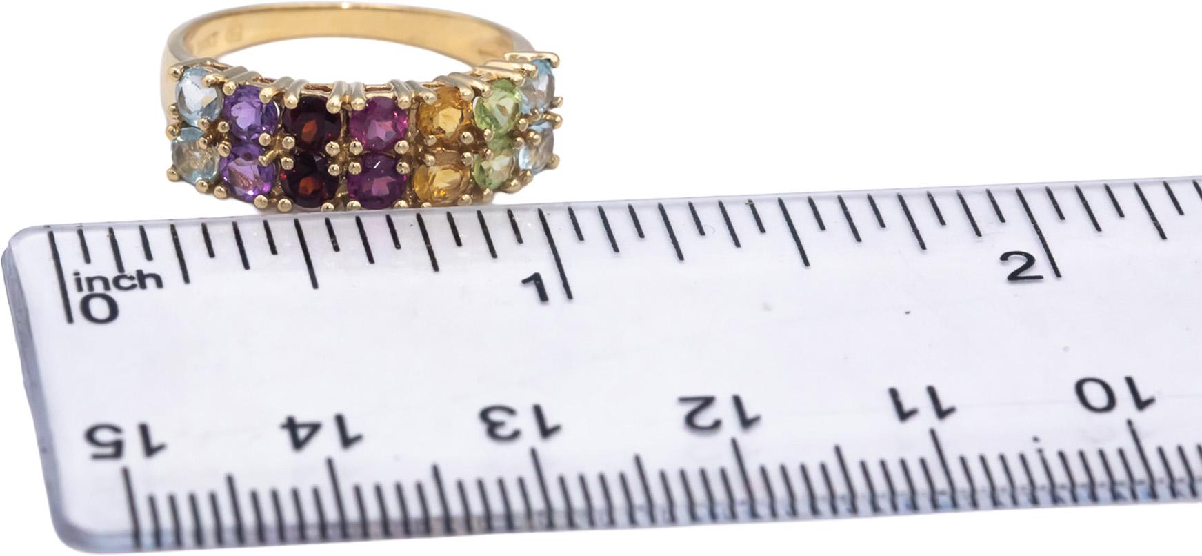 14k Yellow Gold 2.0CT Round Cut Assorted Rainbow Gemstone Band Ring Size 7
