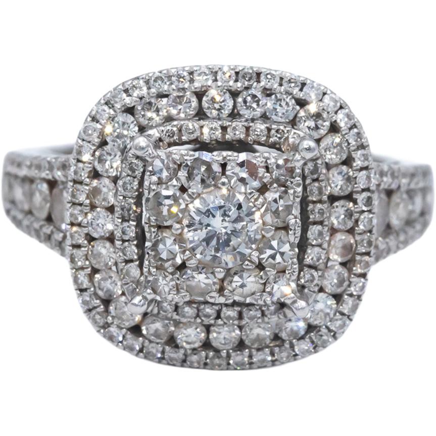 14k White Gold 1.25CT Round Cut Diamond Cluster Engagement Ring Size 4.25