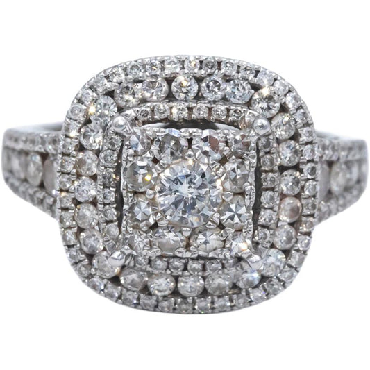 14k White Gold 1.25CT Round Cut Diamond Cluster Engagement Ring Size 4.25