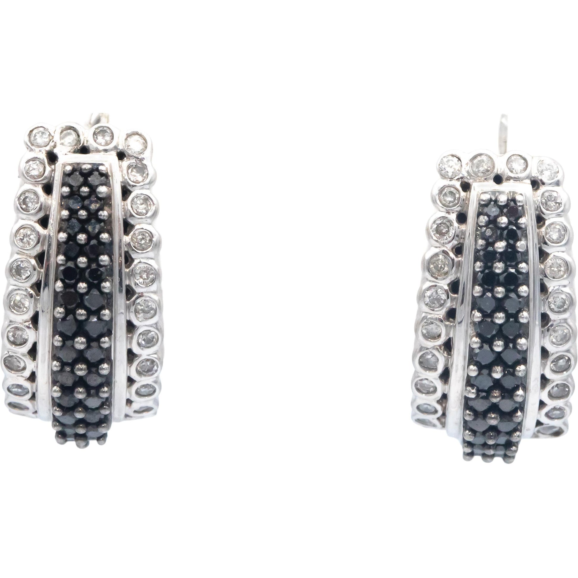 14k White Gold Jewelry 1.50CT White and Black Diamond Curved Earrings