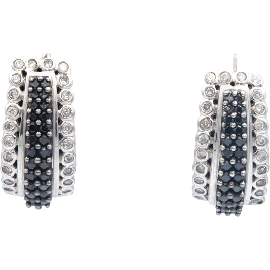 14k White Gold Jewelry 1.50CT White and Black Diamond Curved Earrings
