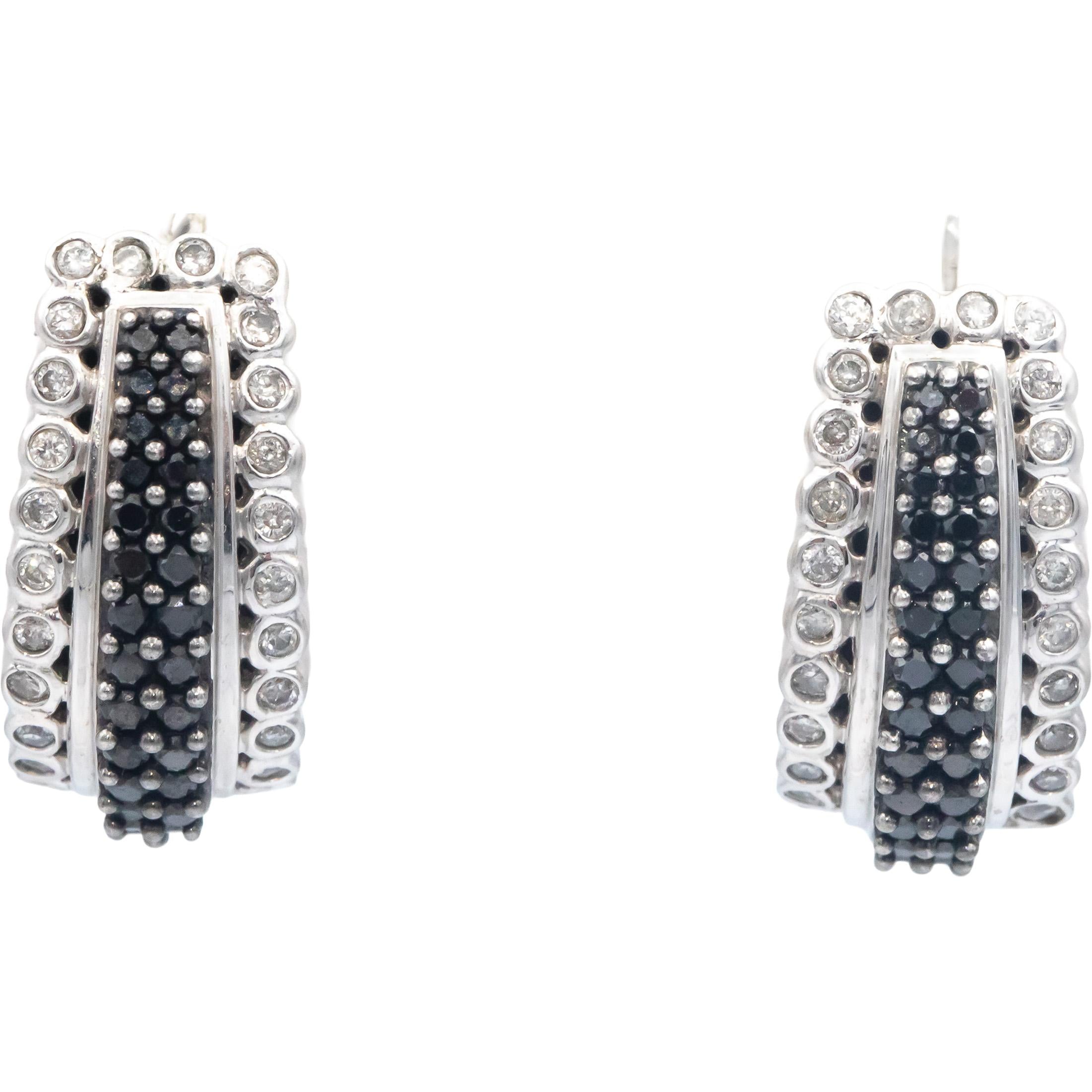 14k White Gold Jewelry White and Black Diamond Curved Earrings 1.50CT