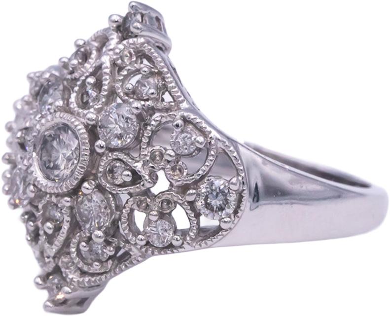 14k White Gold 0.60CT Round Cut Diamond Cocktail Ring Size 7