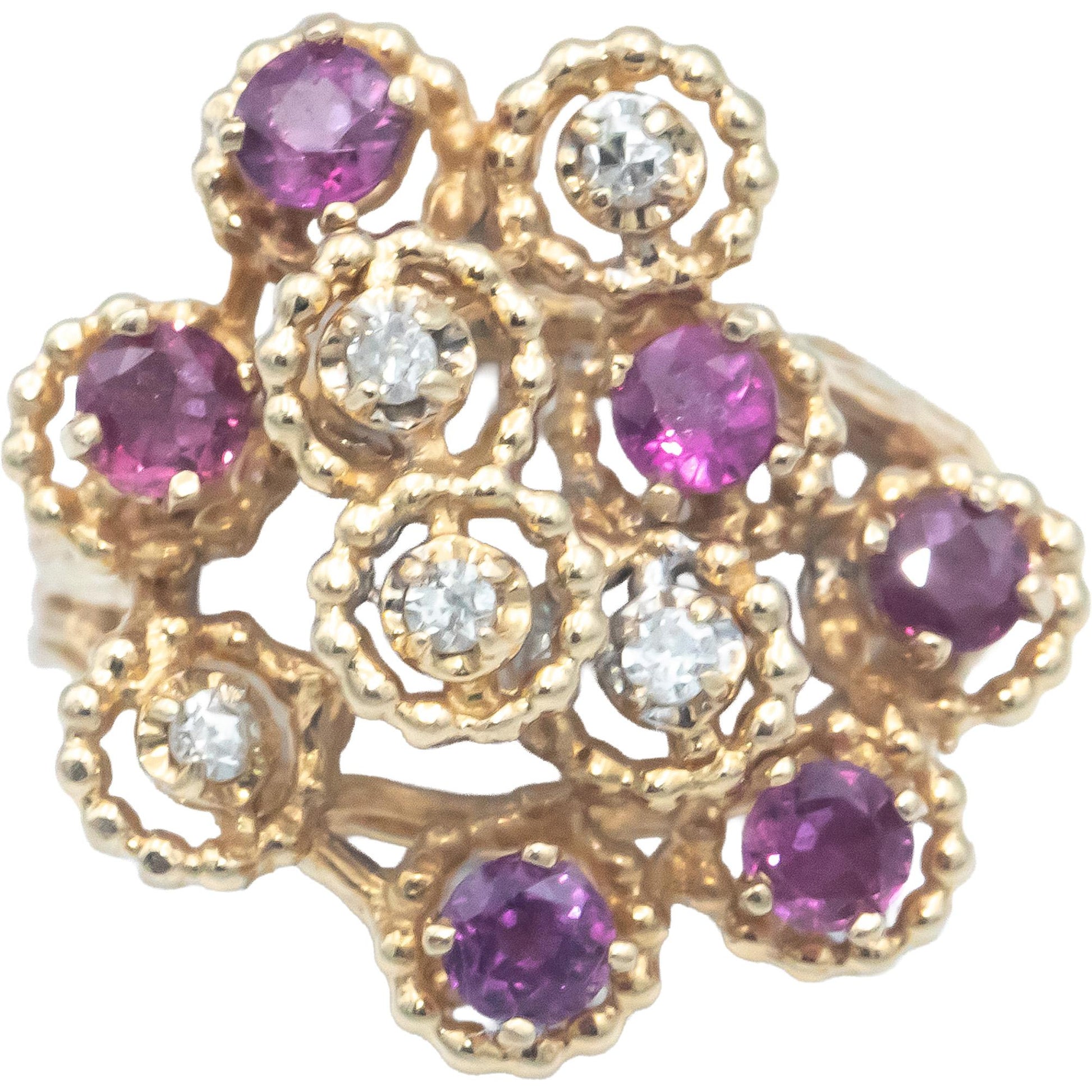 14k Yellow Gold 0.75CT Round Cut Diamond and Ruby Ring Size 6