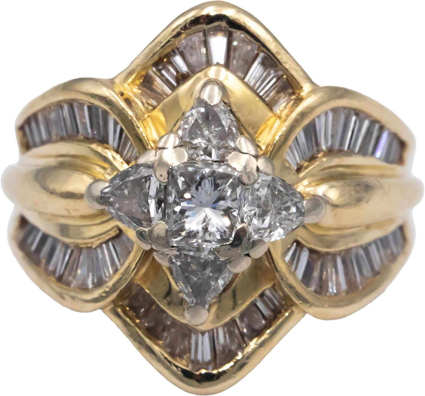 14k Yellow Gold VS Princess Trillion Baguette Diamond Cocktail Ring 2.0CT Size 7
