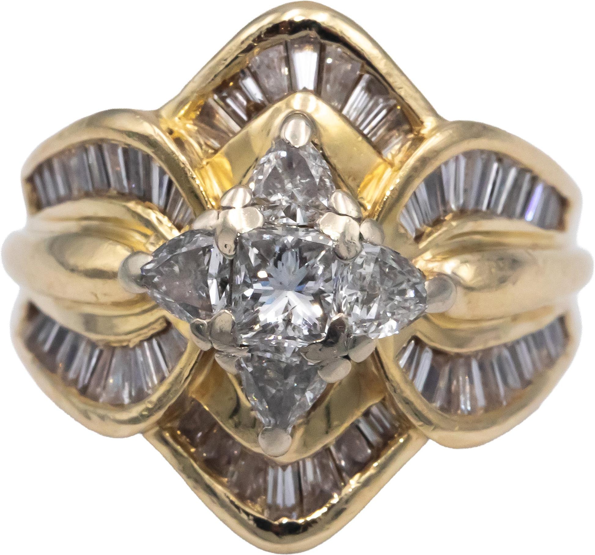 14k Yellow Gold VS Princess Trillion Baguette Diamond Cocktail Ring 2.0CT Size 7