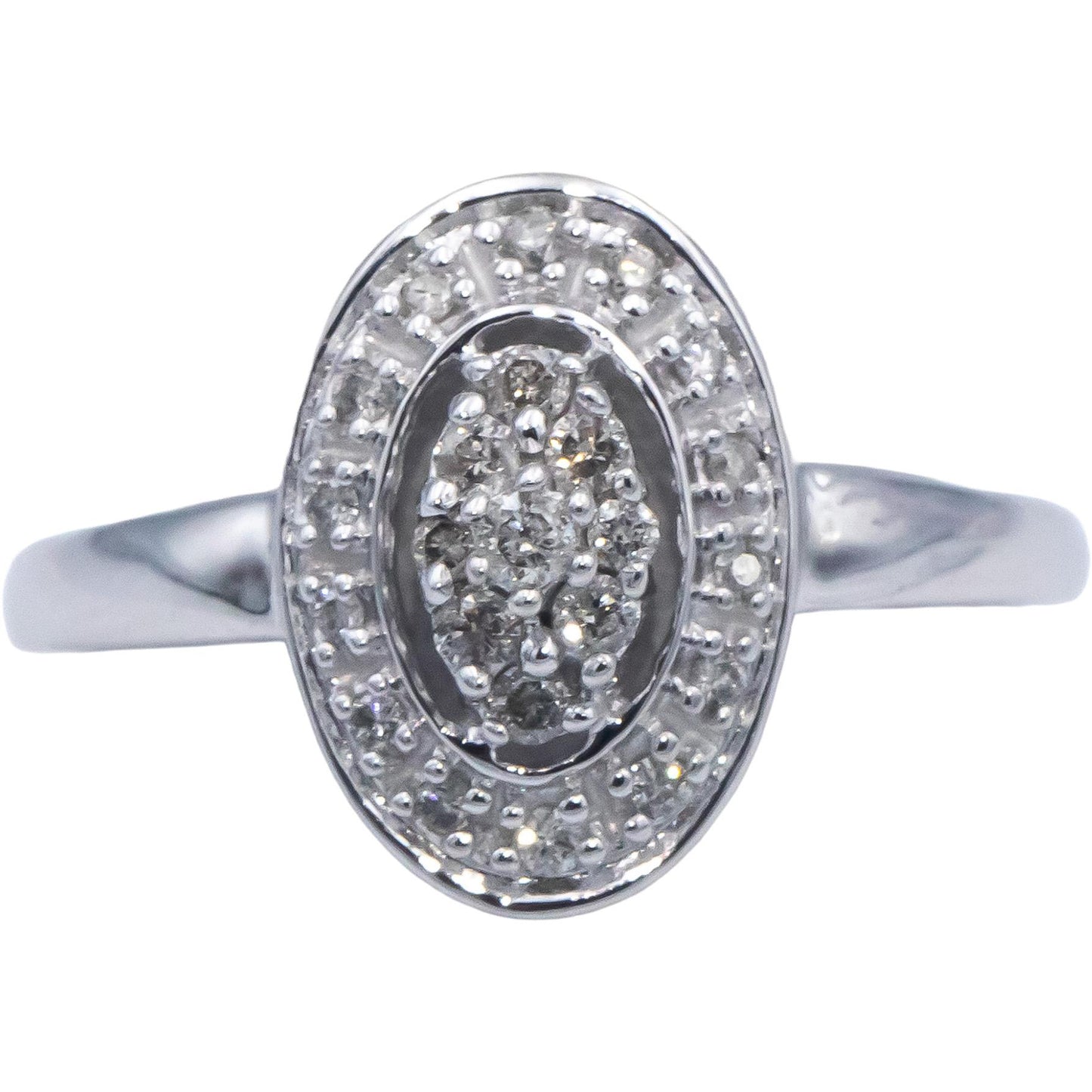 14k White Gold 0.20CT Round Cut Diamond Cluster Oval Halo Ring Size 7