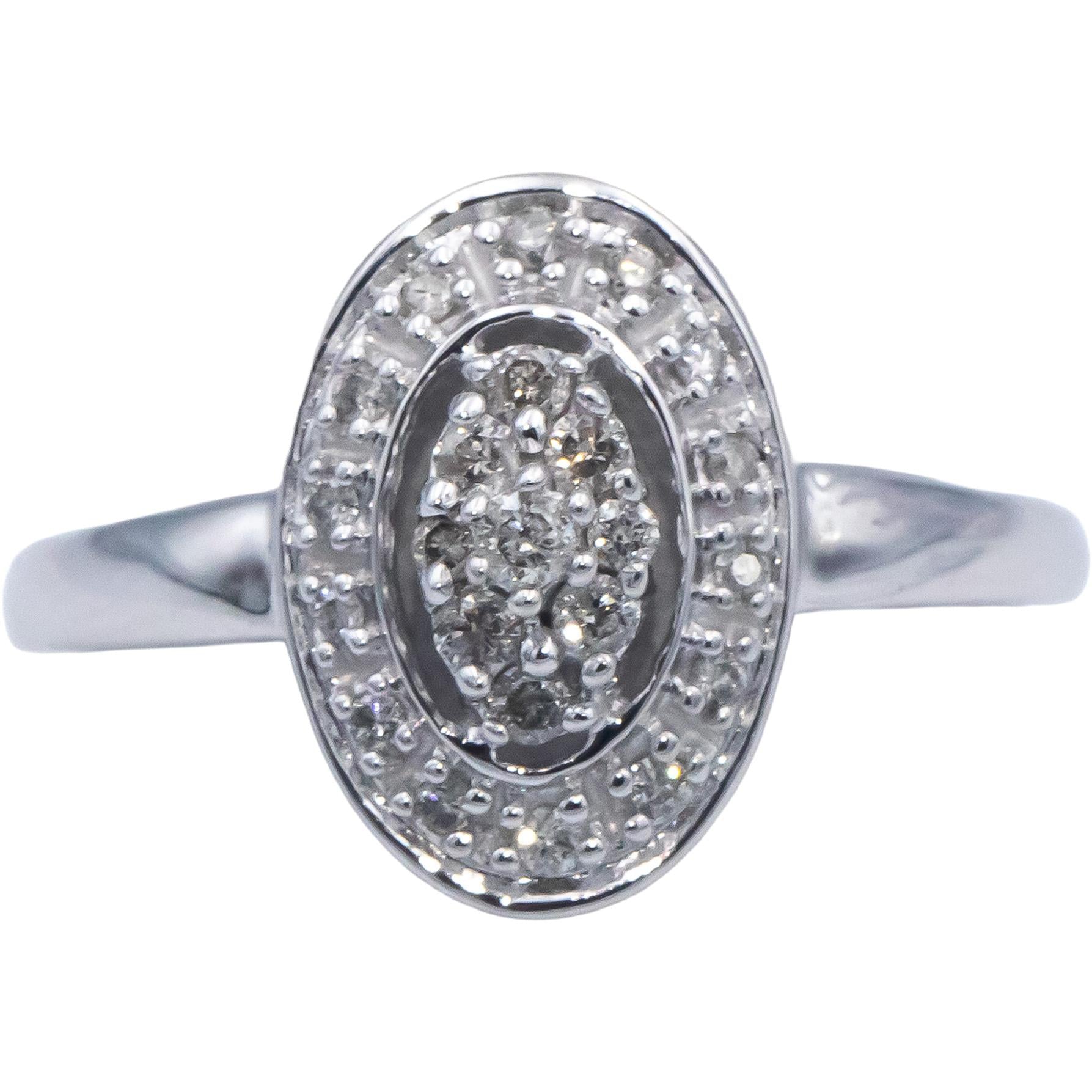 14k White Gold 0.20CT Round Cut Diamond Cluster Oval Halo Ring Size 7