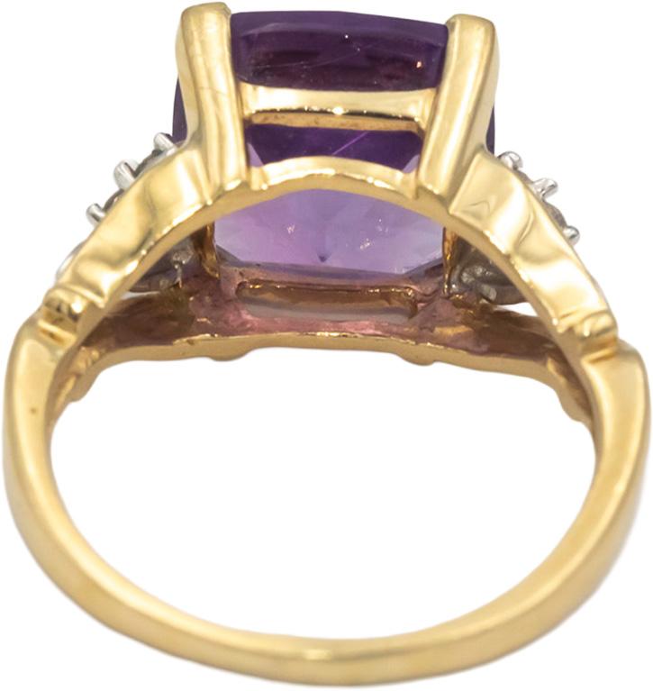 14k Yellow & White Gold 3.05CT Amethyst and Diamond Cocktail Ring Size 6
