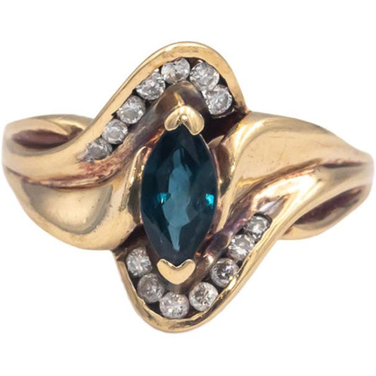 10k Yellow Gold Jewelry 1.0CT Diamond and Sapphire Cocktail Ring Size 7