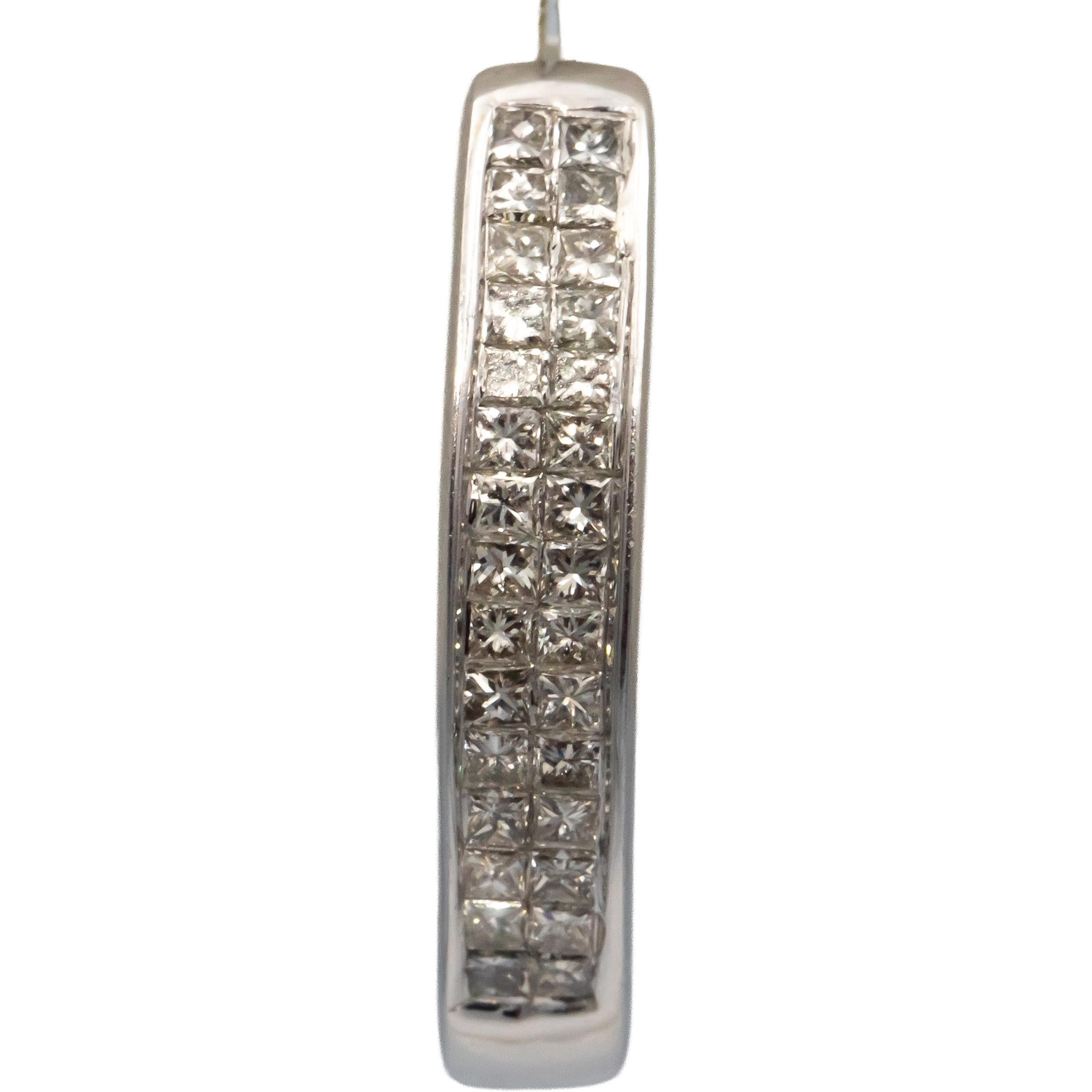 14k White Gold Princess Cut Invisible Set Oval Hoop Earrings 1.0CT