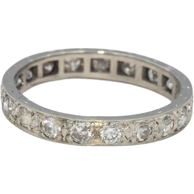 Vintage Antique Platinum 1.0CT VS Round Cut Diamond Eternity Ring Size 6.5