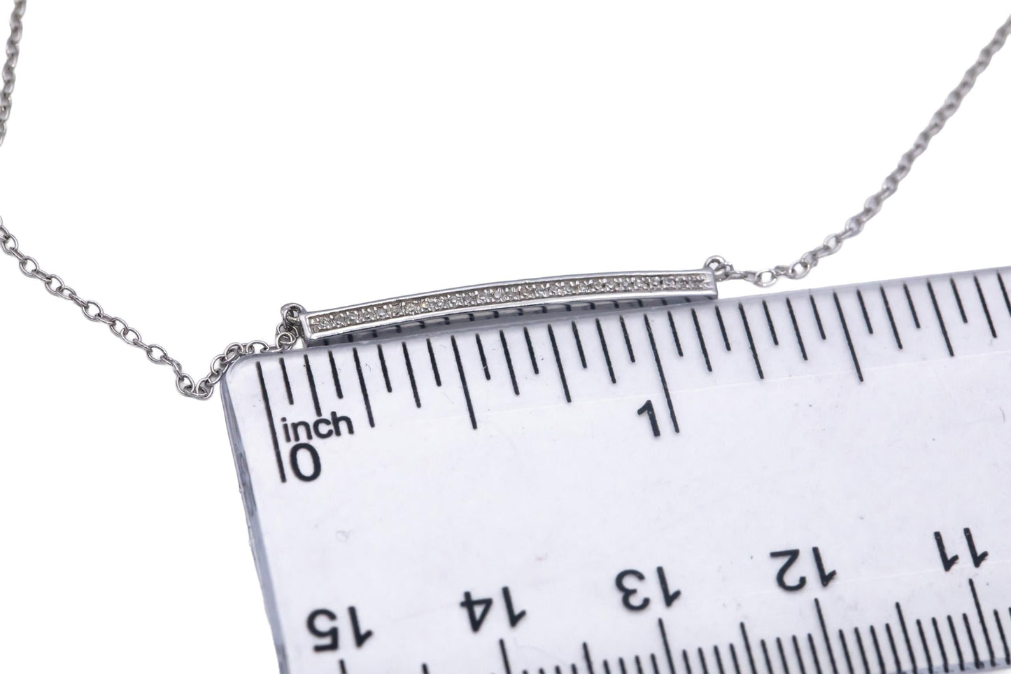 14k White Gold 0.10CT VS Round Cut Diamond Fixed Bar Pendant Necklace