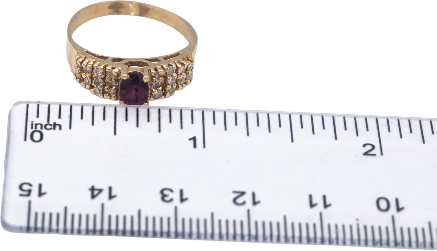 14k Yellow Gold Round Diamond and Oval Ruby Cocktail Ring 0.85CT Size 8.5