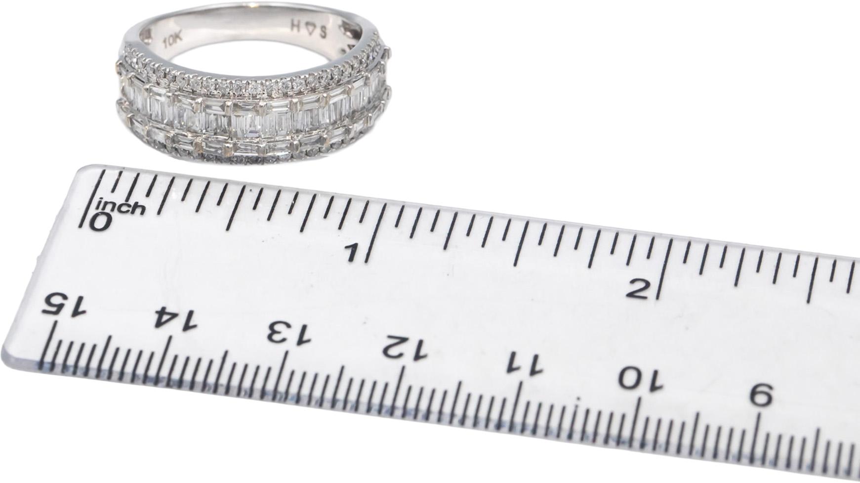 Diamond Round and Baguette Cut 10k White Gold Cluster Band Ring 1.50CT Size 10