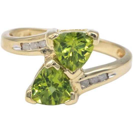 Peridot & Diamond 10k Yellow Gold Crossover Ring 1.55CT Size 7