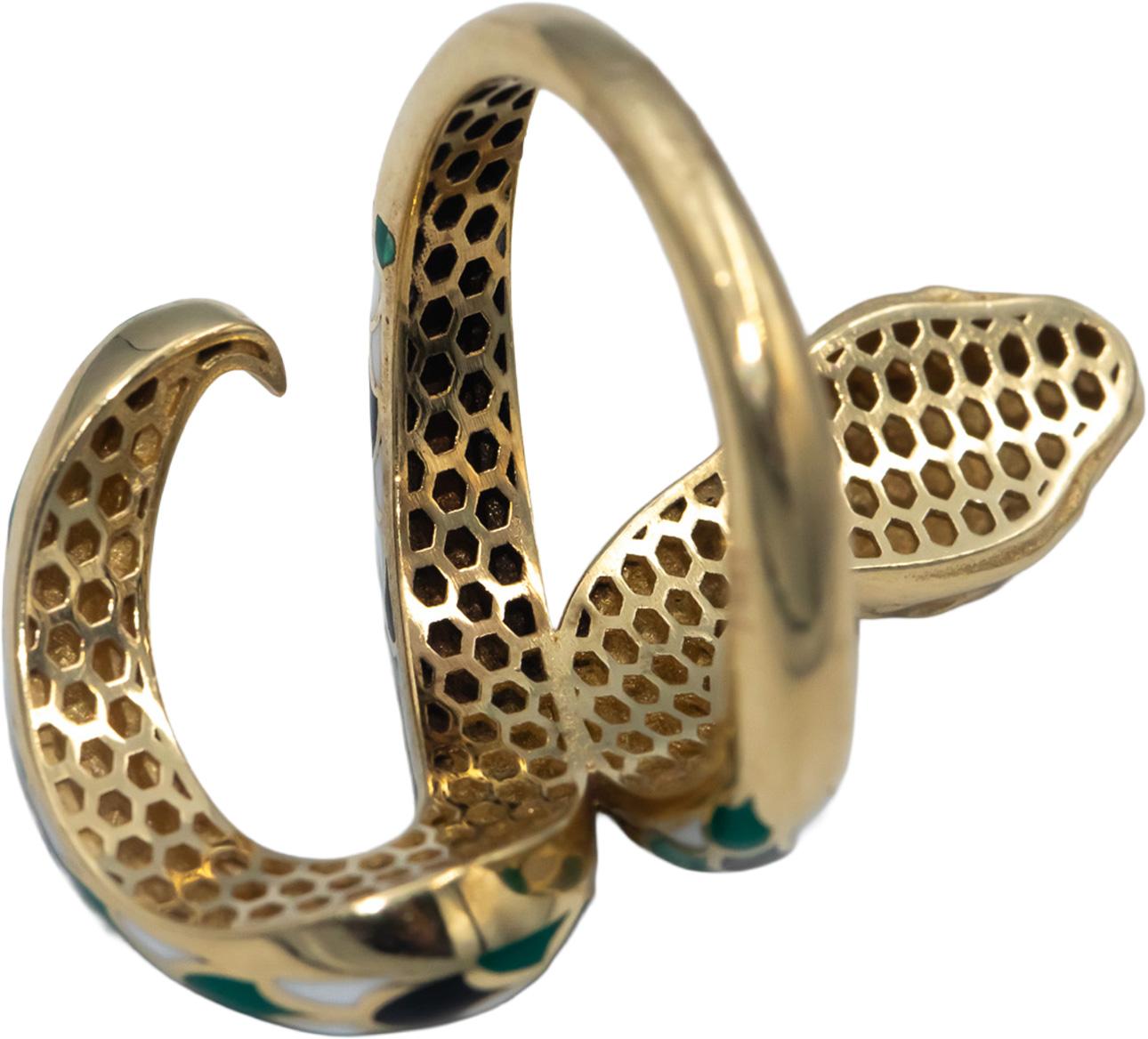 14k Yellow Gold Jewelry Colorful Enamel Snake Ring Size 8