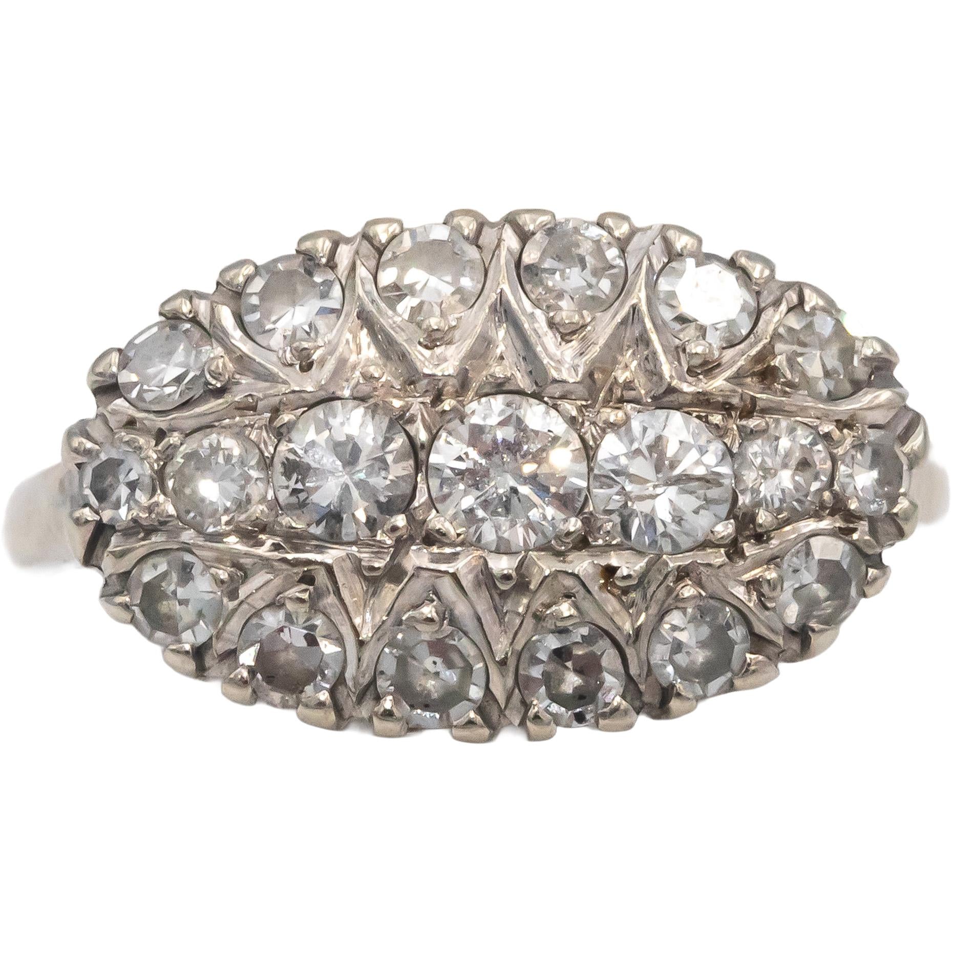 Vintage Antique 14k White Gold VS Diamond Cocktail Ring 1.0CT Size 6.25