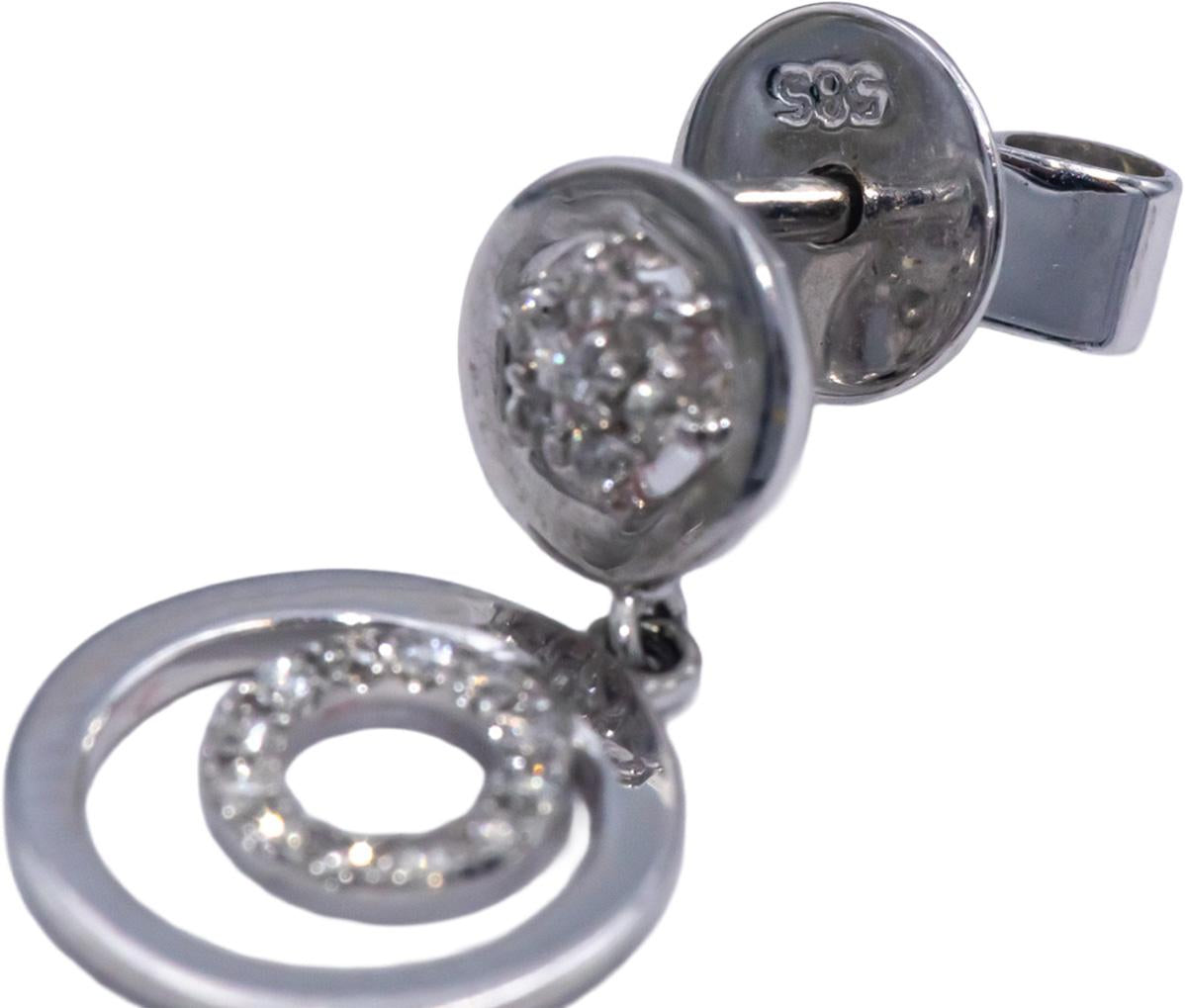 14k White Gold Round Cut Diamond Drop Dangle Earrings 0.10CT